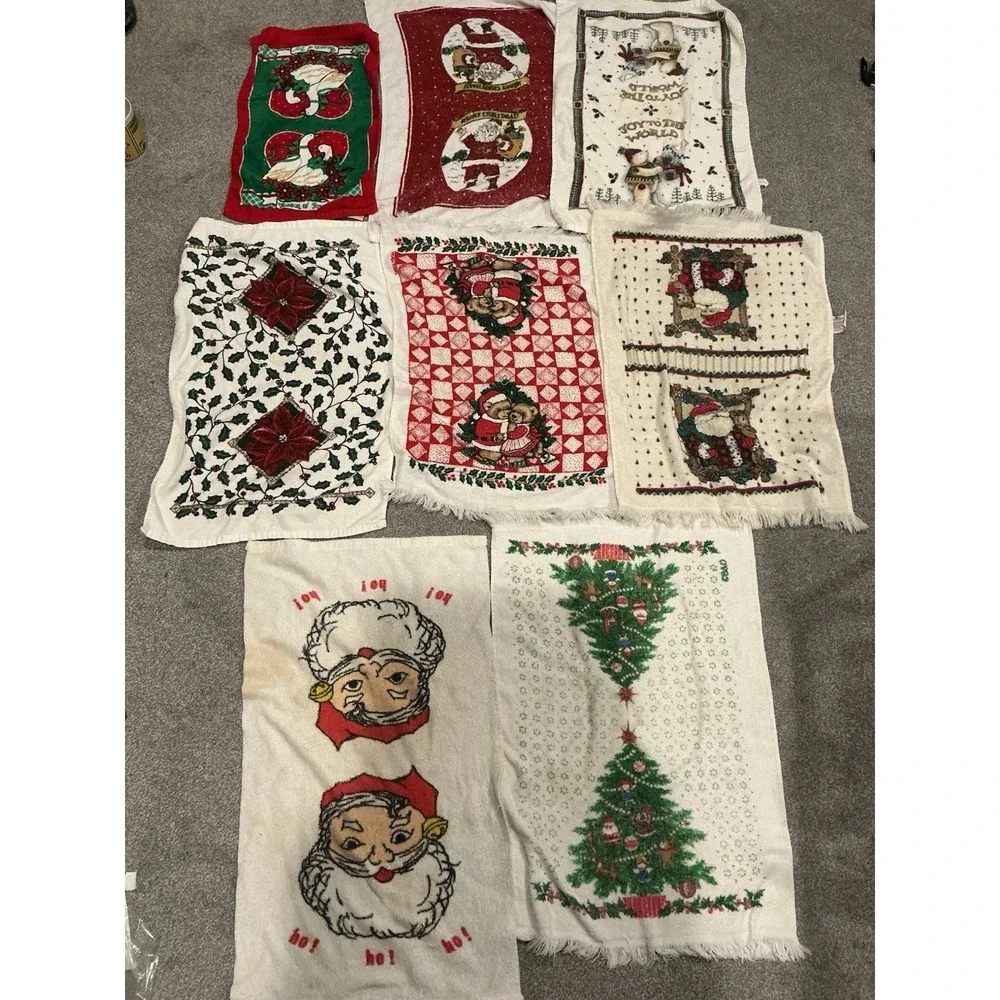 8 Vintage Christmas Washcloths/Hand Towels
